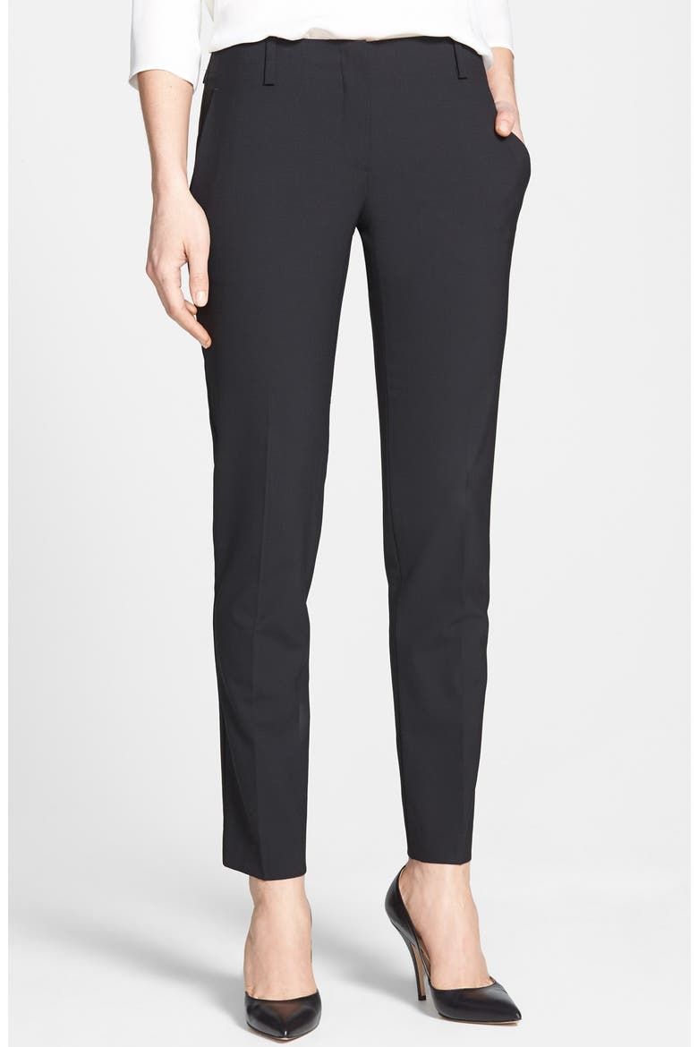 'Ines' Crop Stretch Wool Trousers, Main, color, BLACK