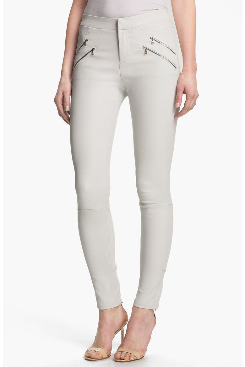 'Claudette' Stretch Leather Pants, Main, color, WHITE
