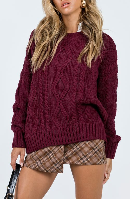 Princess Polly Anaya Oversize Cable Stitch Sweater In Dark Red