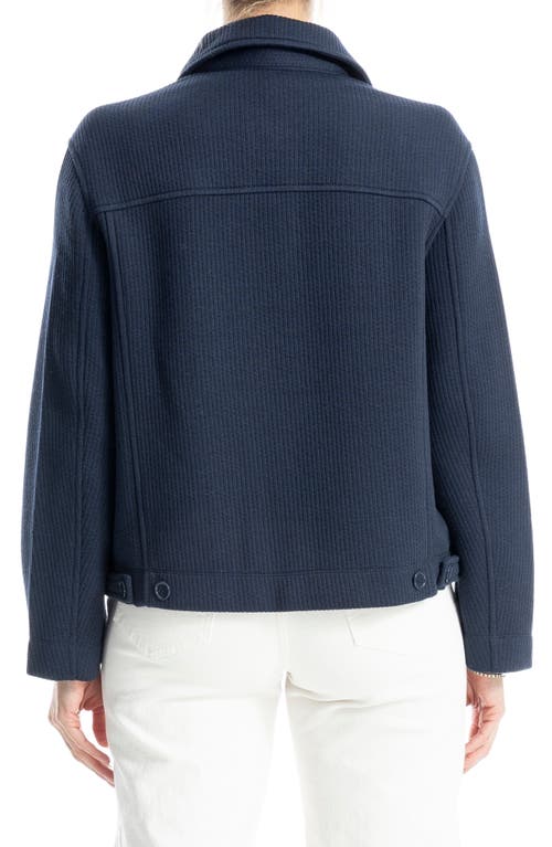 Max Studio Ribbed Crop Shirt Jacket In Dk Navy
