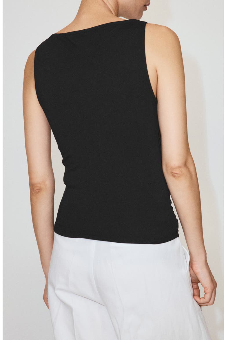 Ruched Stretch Cotton Sleeveless Top, Alternate, color, BLACK