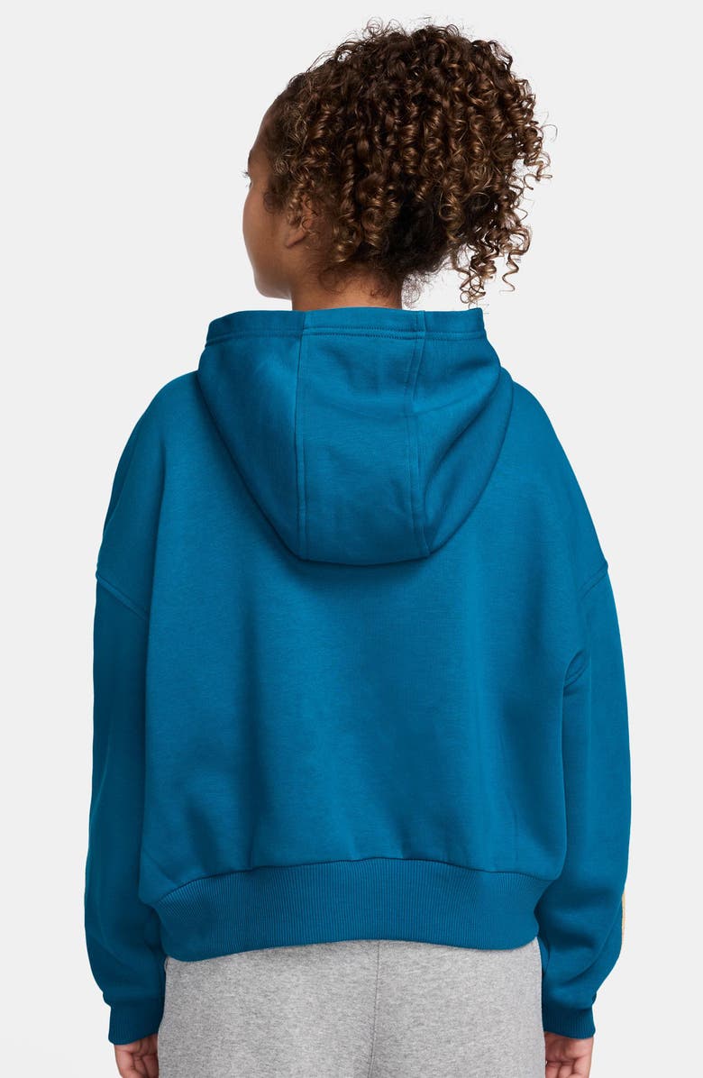 Nike Kids' Relaxed Fit Cotton Blend Fleece Hoodie, Alternate, color, Green Abyss/ Metallic Gold