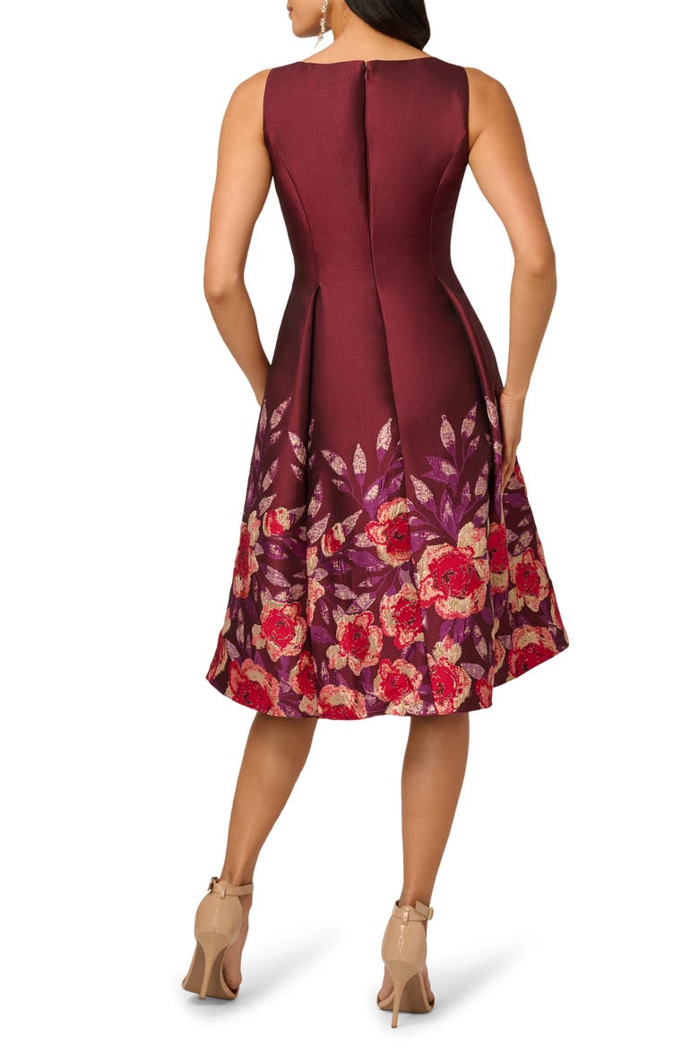 Pleated Jacquard Cocktail Dress, Alternate, color, PLUM MULTI