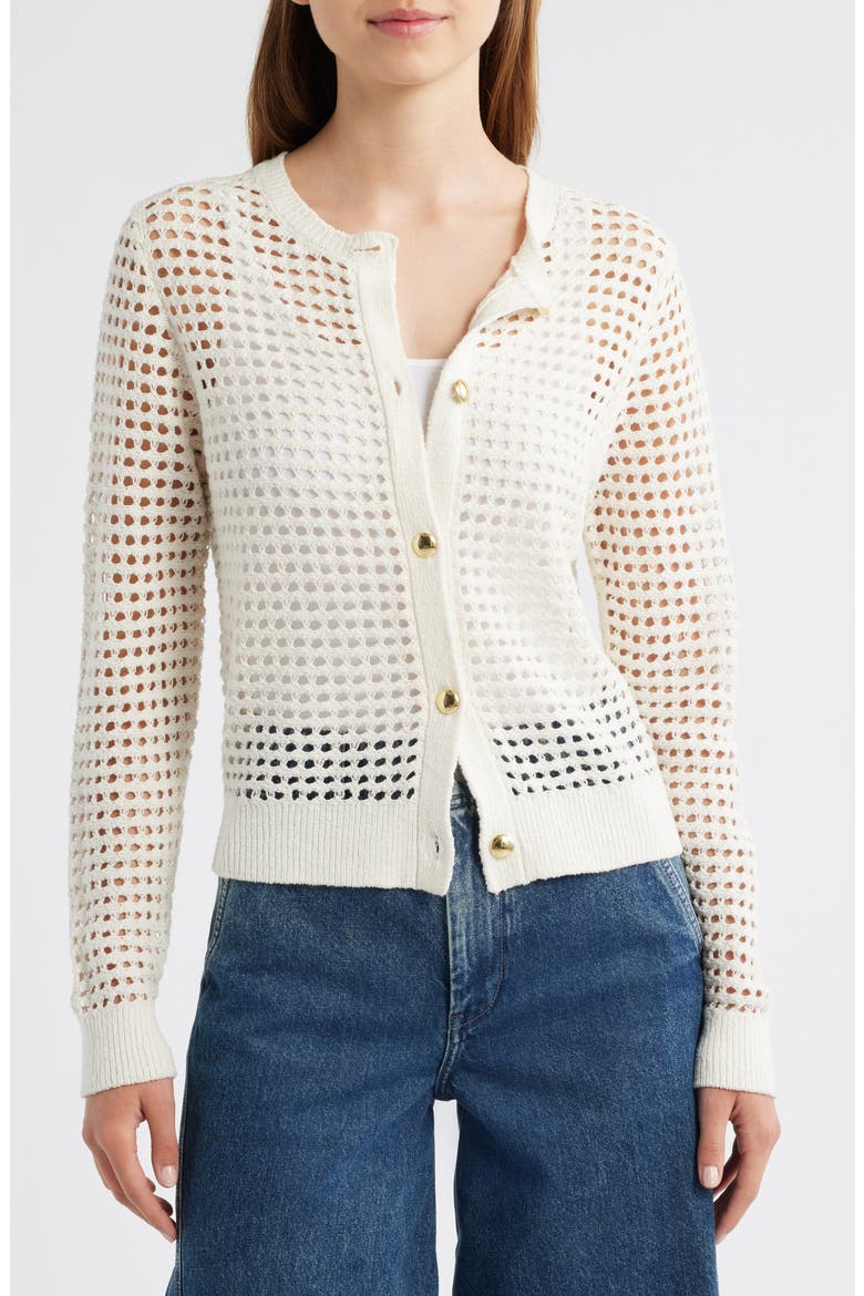 Ezra Open Stitch Cardigan, Alternate, color, WHITE