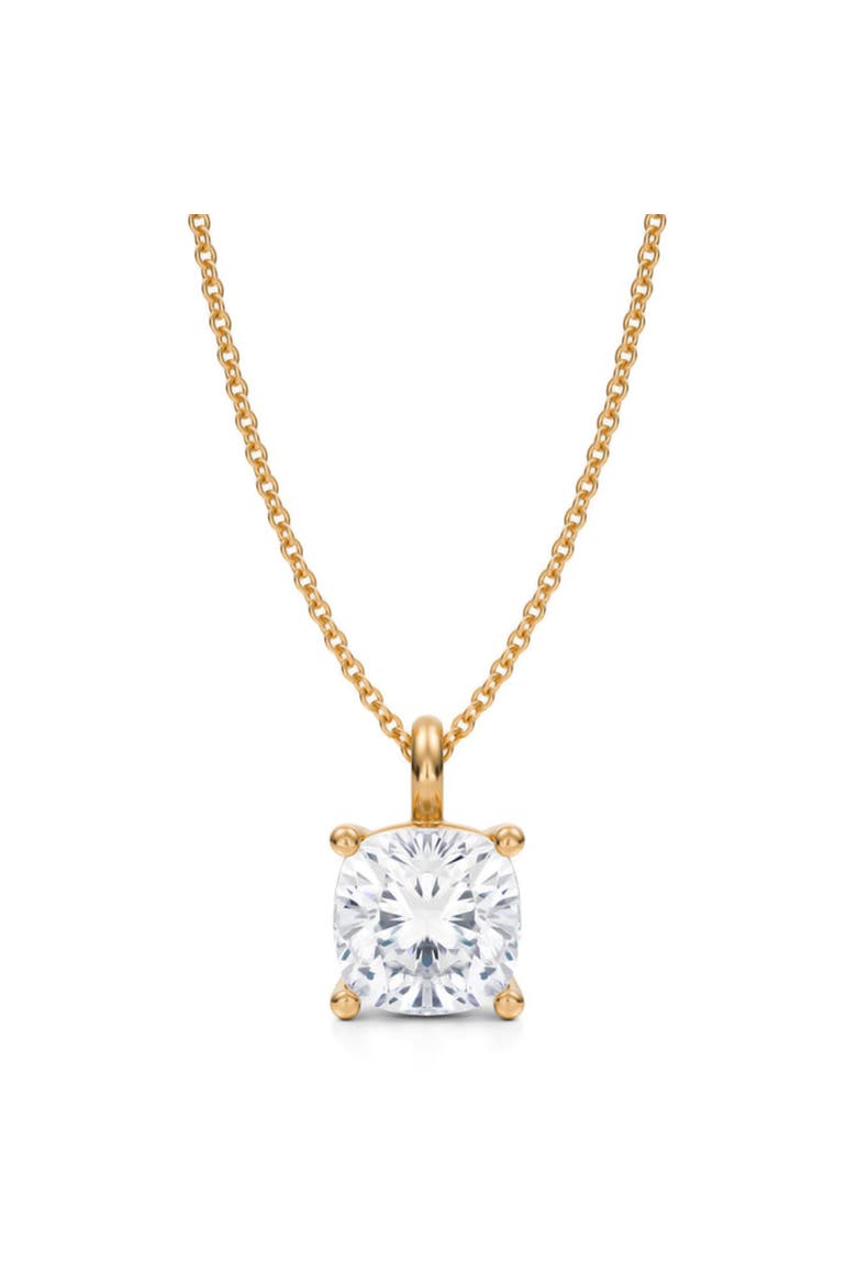Cushion Solitaire Lab Diamond Pendant Necklace 14K 3.0ct, Main, color, Yellow Gold