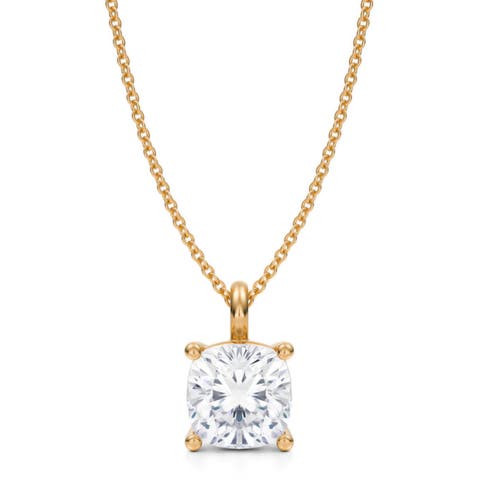 Cushion Solitaire Lab Diamond Pendant Necklace 14K 3.0ct