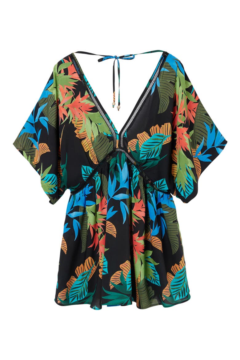 Tropical Tunic Dress, Alternate, color, BLACK