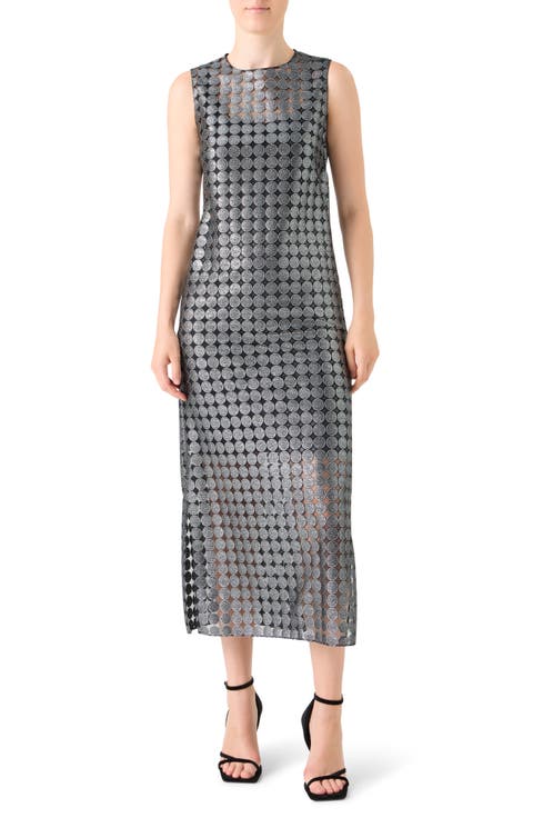Metallic Dot Semisheer Sleeveless Dress