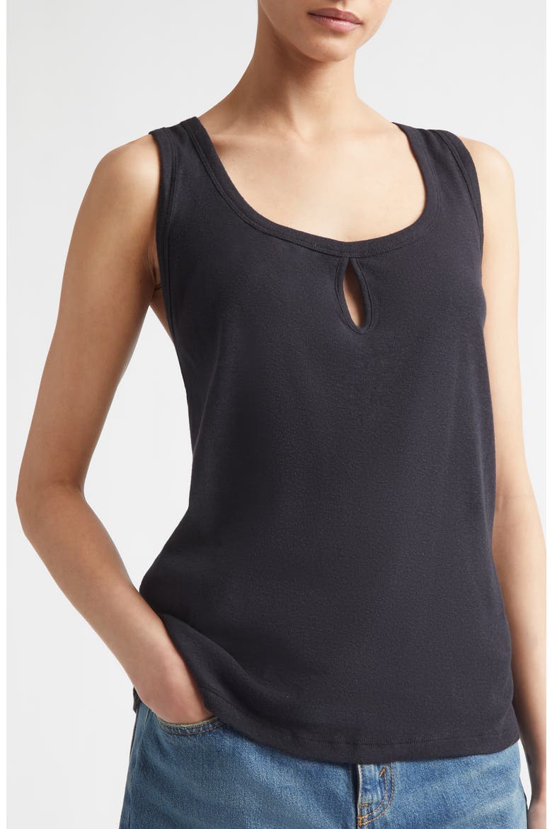 Split Cotton & Linen Jersey Tank, Alternate, color, BLACK