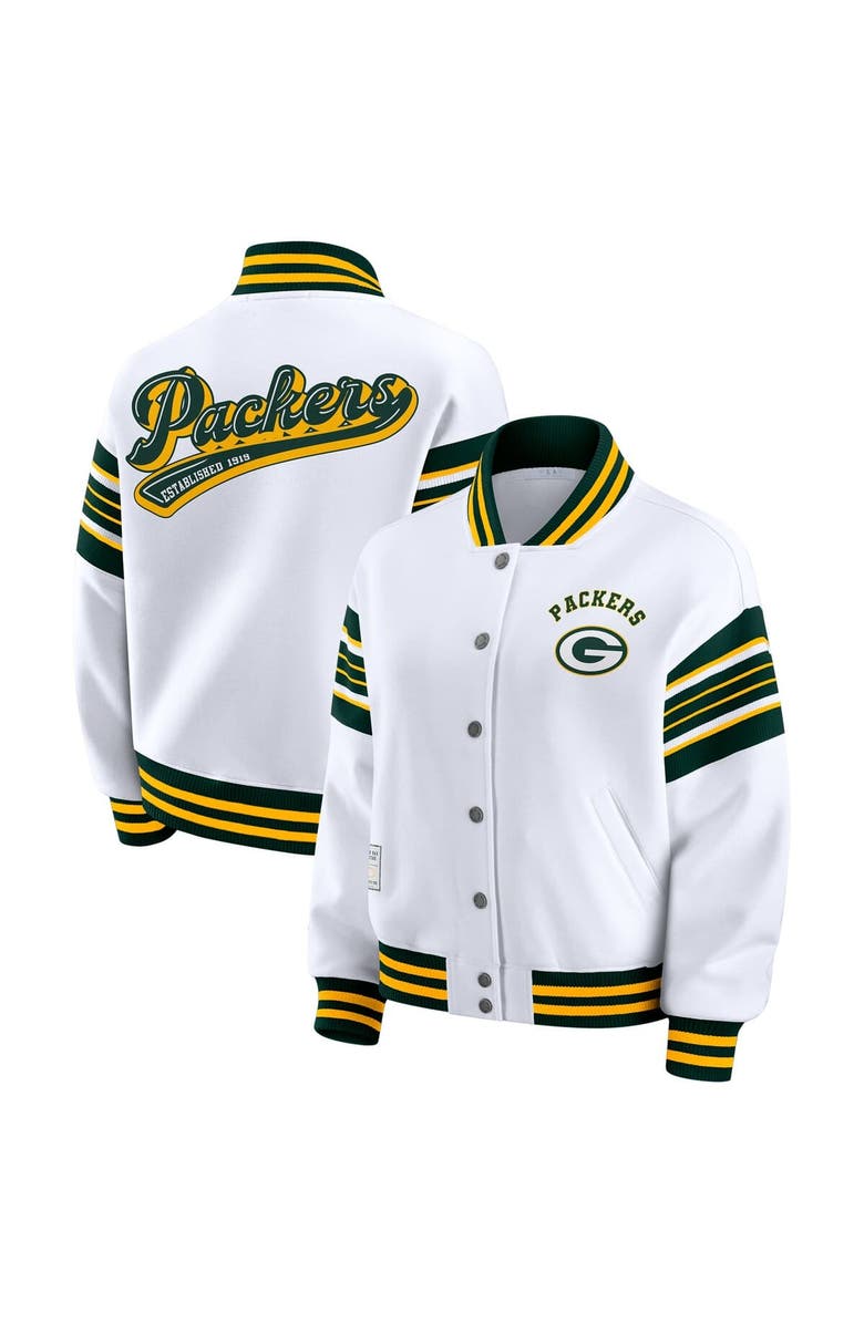 WEAR by Erin Andrews Women's WEAR by Erin Andrews White Green Bay Packers Plus Size Full-Snap Fleece Sweatshirt Jacket, Main, color, White