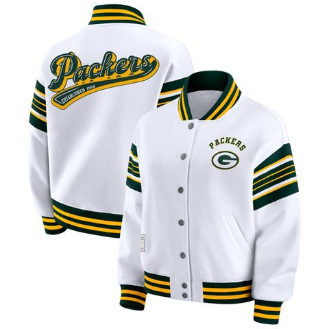 Women's WEAR by Erin Andrews White Green Bay Packers Plus Size Full-Snap Fleece Sweatshirt Jacket