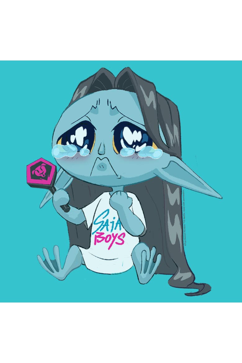 Girls' Chibi Crying Fan Graphic Short Sleeve T-Shirt, Alternate, color, Tahiti Blue