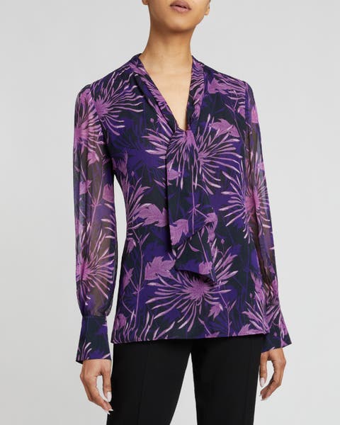 FRANCIS Blouse with Neck Tie in Abstract Floral Crinkled Georgette