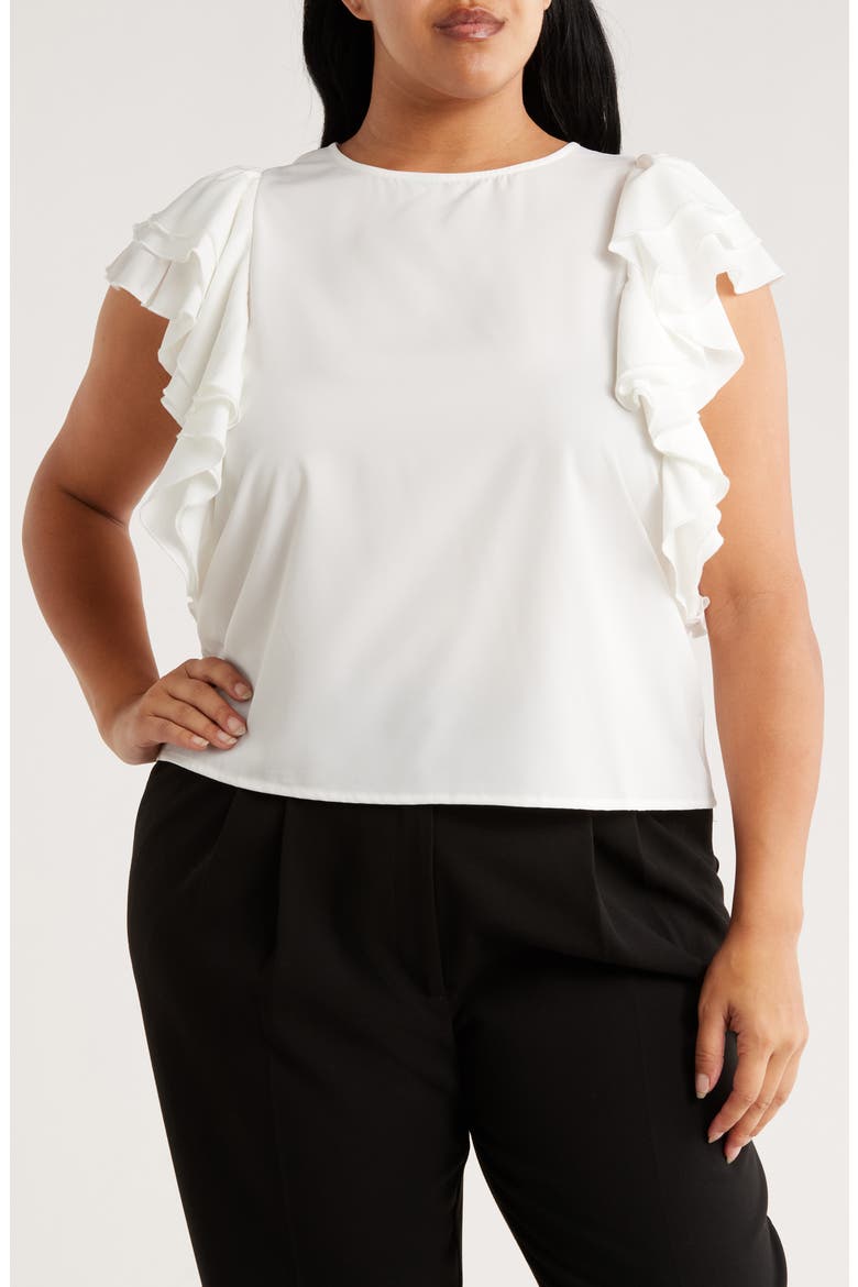 Flutter Sleeve Top, Main, color, WHITE