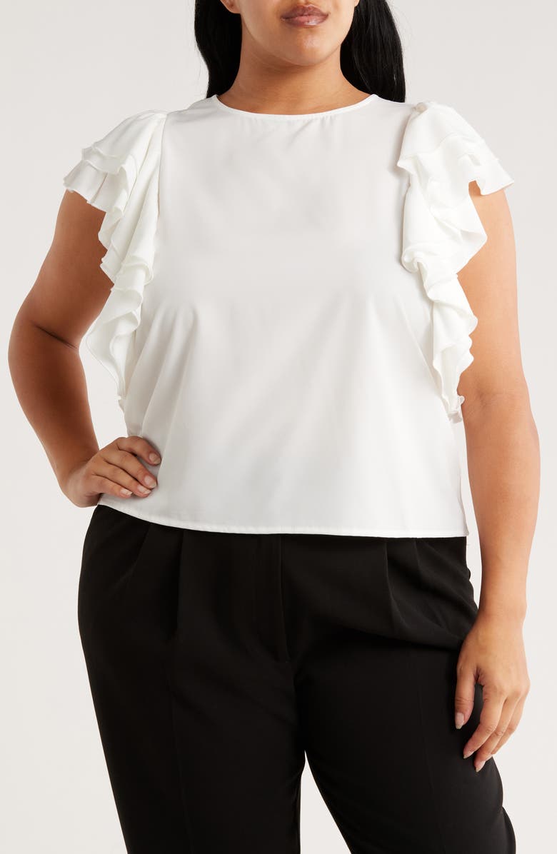 Forgotten Grace Flutter Sleeve Top, Main, color, White