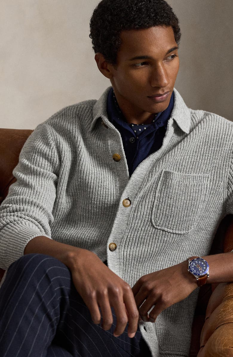 Polo Ralph Lauren Ribbed Full Button Cotton Cardigan, Alternate, color, Grey Combo