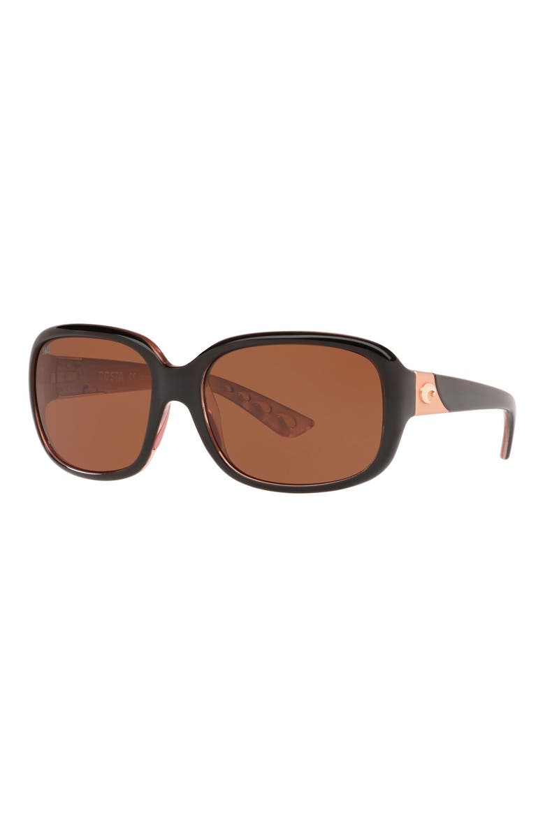 58mm Polarized Square Sunglasses, Alternate, color, SHINY BLACK