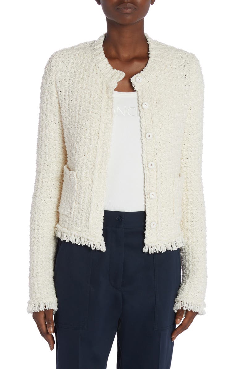 Moncler Textured Knit & Quilted Nylon Cardigan, Main, color, 