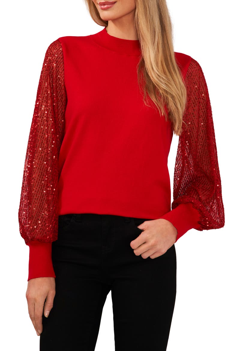 Sequin Sleeve Mock Neck Sweater video
