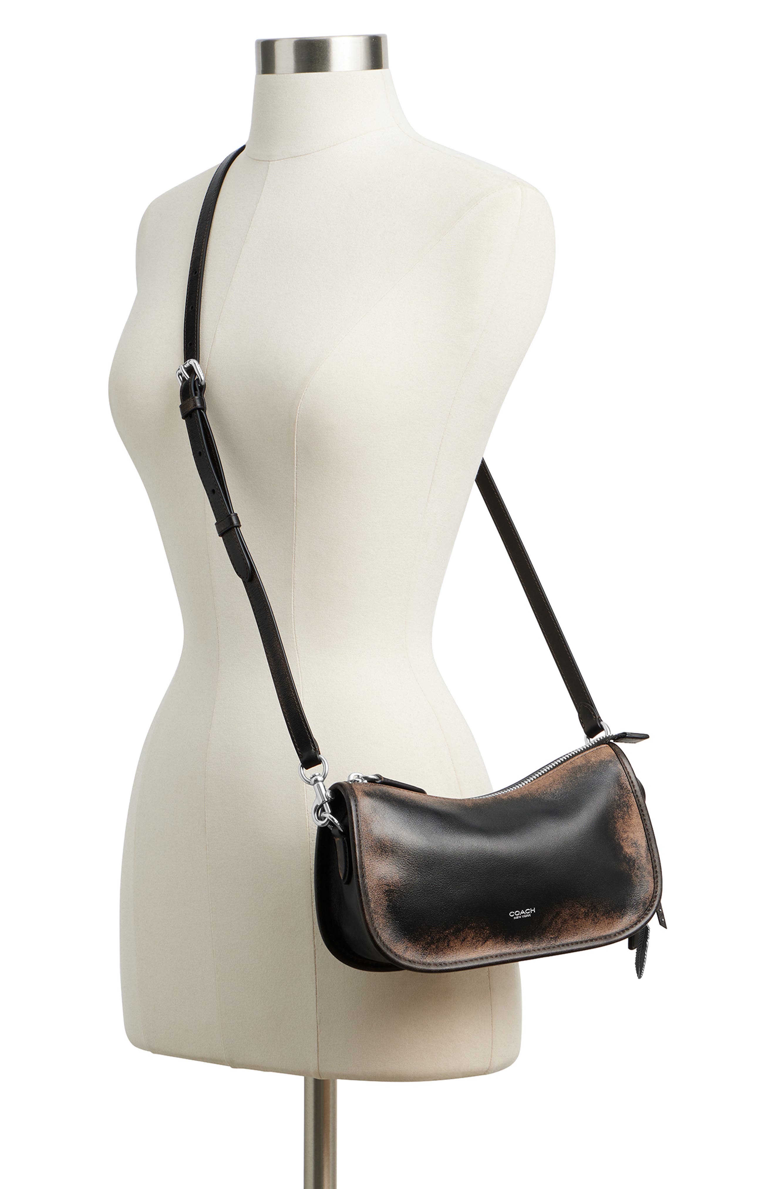 COACH Waverly Loved Leather Shoulder Bag, Alternate, color, Black Brown