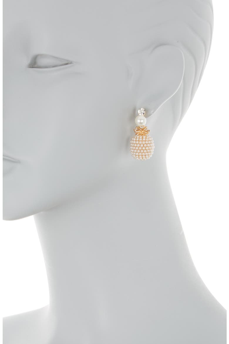 Pineapple Crystal & Imitation Pearl Drop Earrings, Alternate, color, GOLD