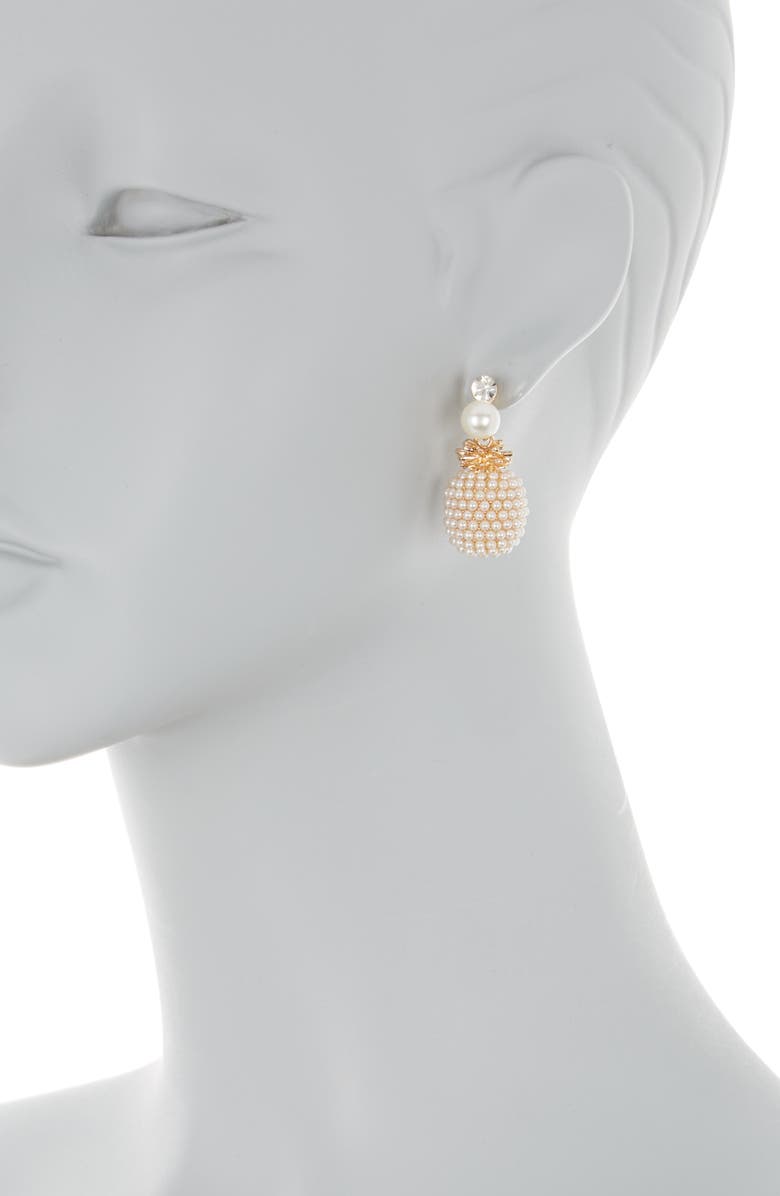 EYE CANDY LOS ANGELES Pineapple Crystal & Imitation Pearl Drop Earrings, Alternate, color, Gold