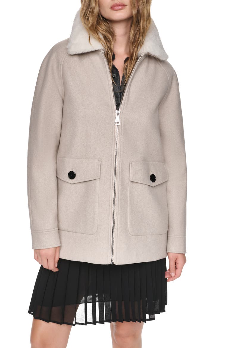 Faux Fur Collar Zip Coat, Alternate, color, BIRCH MLANGE AS STNDRD