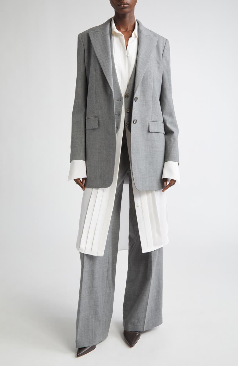 Michael Kors Collection Stretch Virgin Wool Boyfriend Blazer, Main, color, Banker Melange