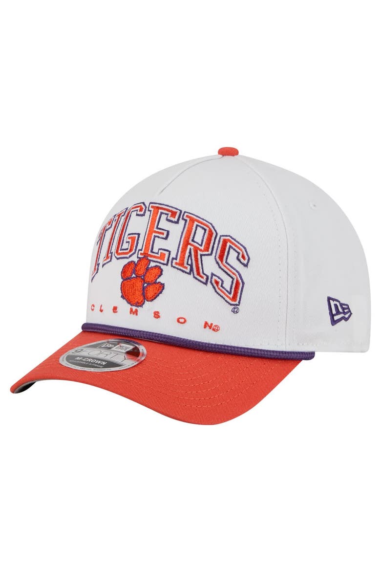 Men's New Era White/Orange Clemson Tigers Arch Two-Tone Rope 9FORTY A-Frame M-Crown Adjustable Hat, Main, color, White
