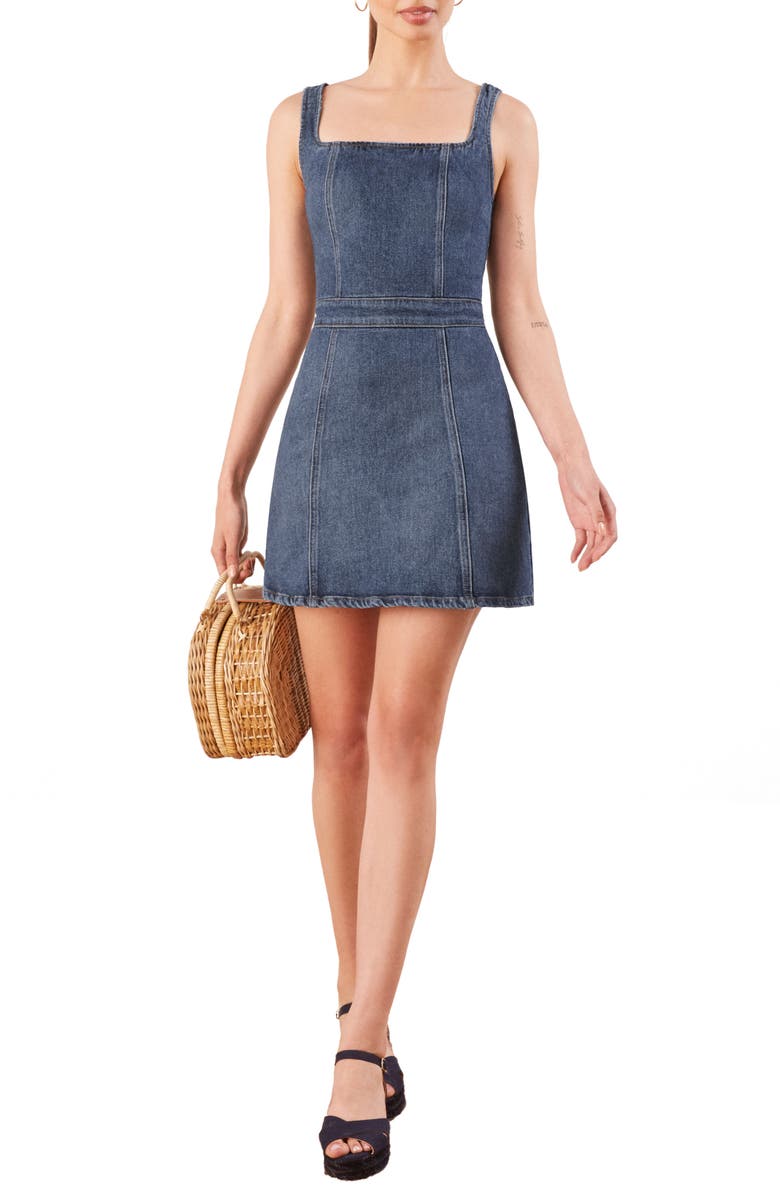 Reformation Parker Denim Pinafore Dress, Main, color,