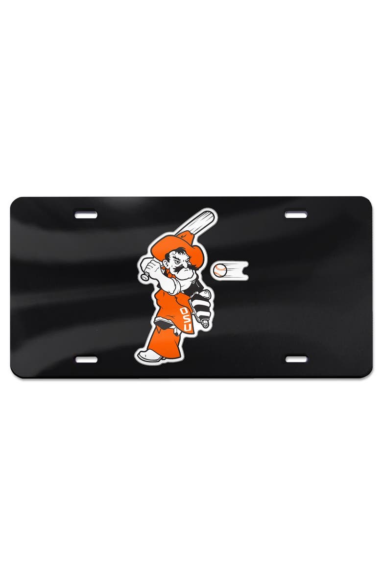 Black Oklahoma State Cowboys Baseball Pete Swing Laser Cut Acrylic License Plate, Main, color, Black