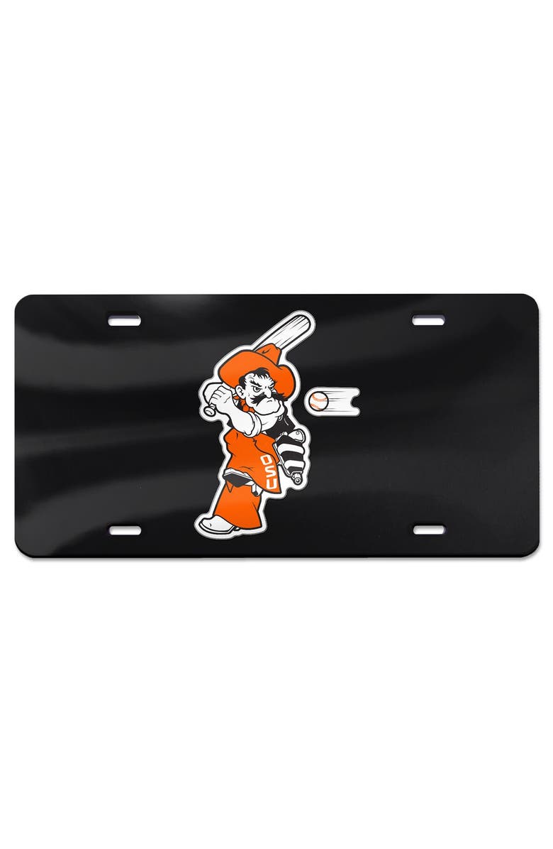 WINCRAFT Black Oklahoma State Cowboys Baseball Pete Swing Laser Cut Acrylic License Plate, Main, color, 