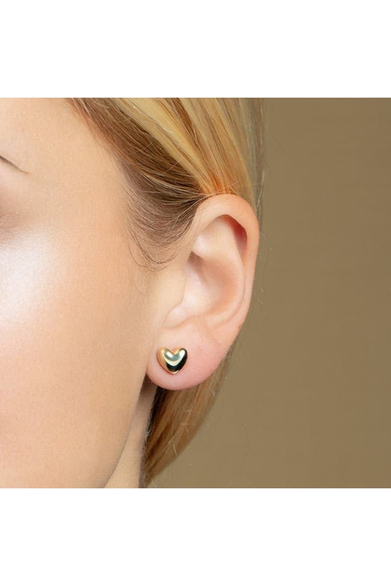 Puffy Gold Heart Stud Earrings, Alternate, color, Yellow Gold