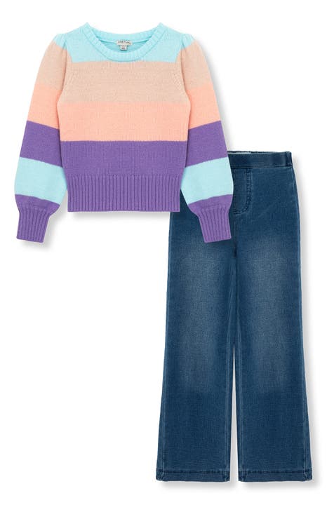 Kids' Stripe Sweater & Flare Leg Jeans Set (Toddler, Little Kid & Big Kid)