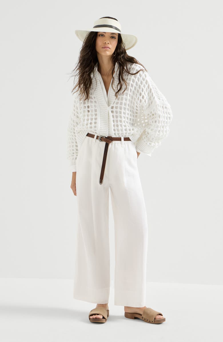 Brunello Cucinelli Jute and cotton net cardigan, Alternate, color, White