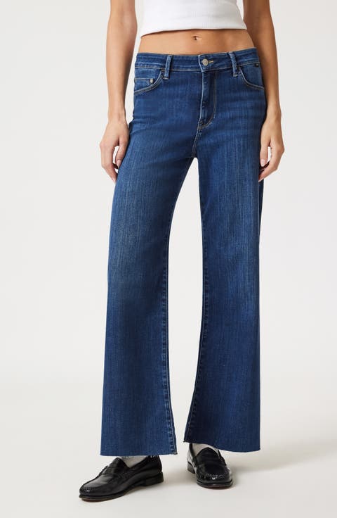 Raw Hem High Waist Wide Leg Jeans (Mid Brushed Supersoft)