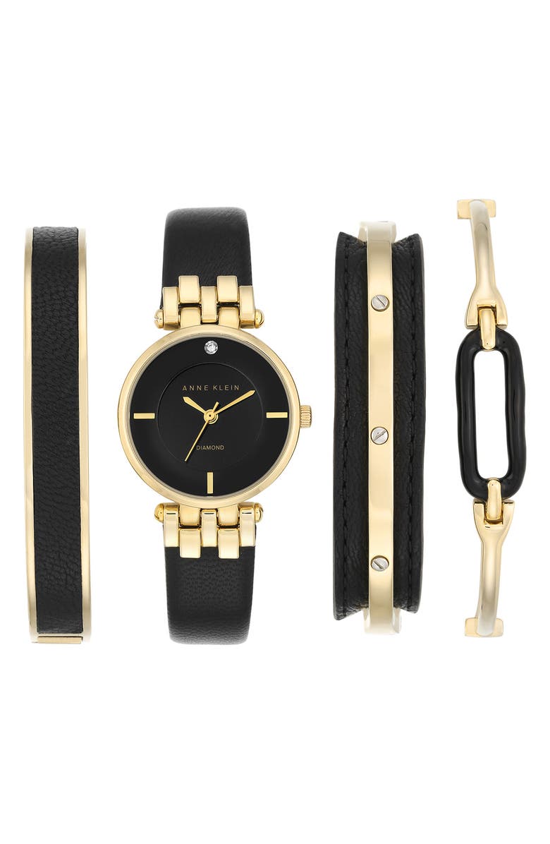 AK ANNE KLEIN Leather Strap Watch & Bracelet Set, Main, color,