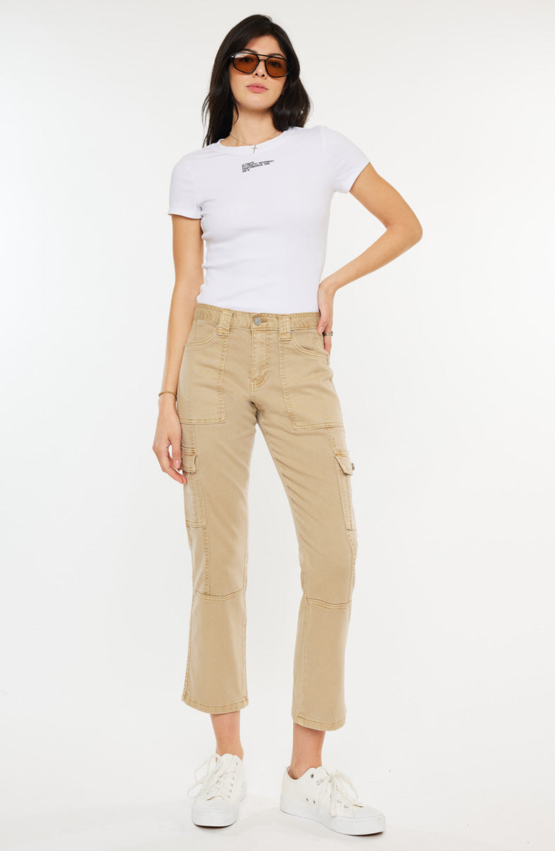 Official Kancan USA Lavinia High Rise Slim Straight Leg Cargo Pants, Alternate, color, Beige