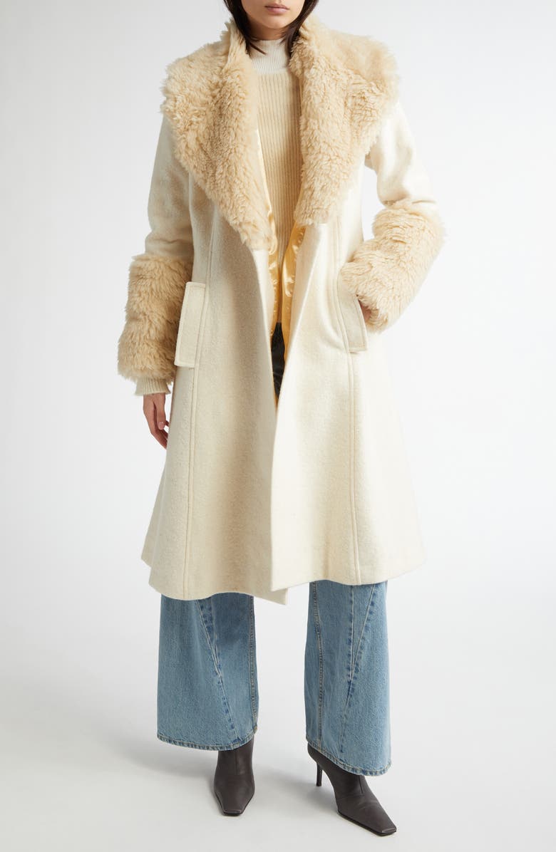 CONNER IVES Wool Blend Wrap Coat with Faux Fur Trim, Alternate, color, 