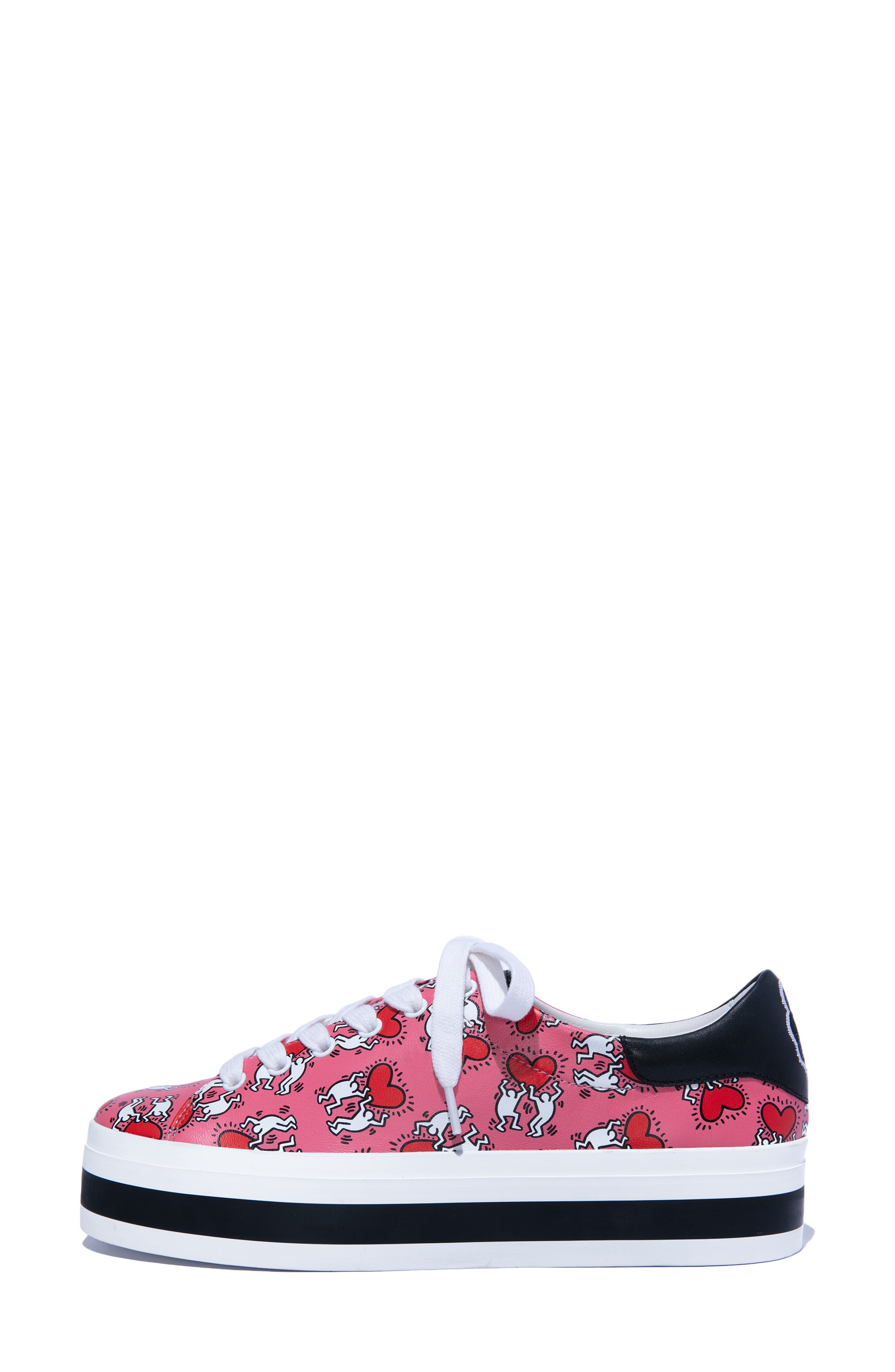 Alice + Olivia x Keith Haring Ezra Flatform Sneaker, Alternate, color, Pink/ Red Hearts