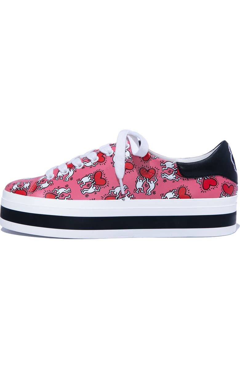 Alice + Olivia x Keith Haring Ezra Flatform Sneaker, Alternate, color, Pink/ Red Hearts
