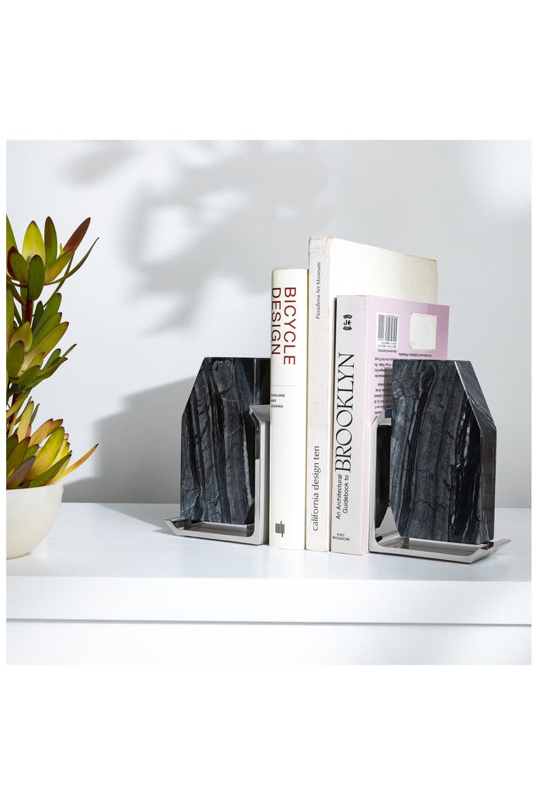Fim Geo Marble Bookends, Alternate, color, BLACK GREY AND SILVER