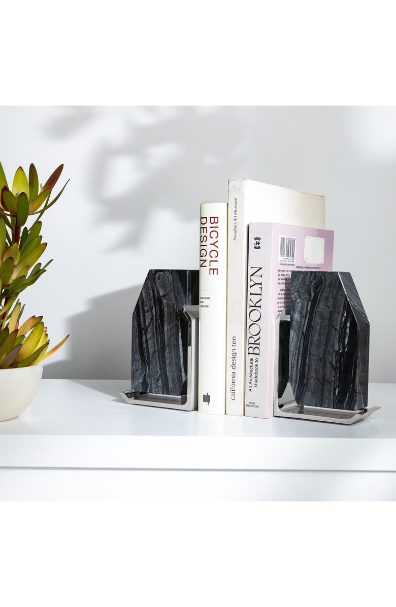 ANNA New York Fim Geo Marble Bookends, Alternate, color, Black Grey And Silver