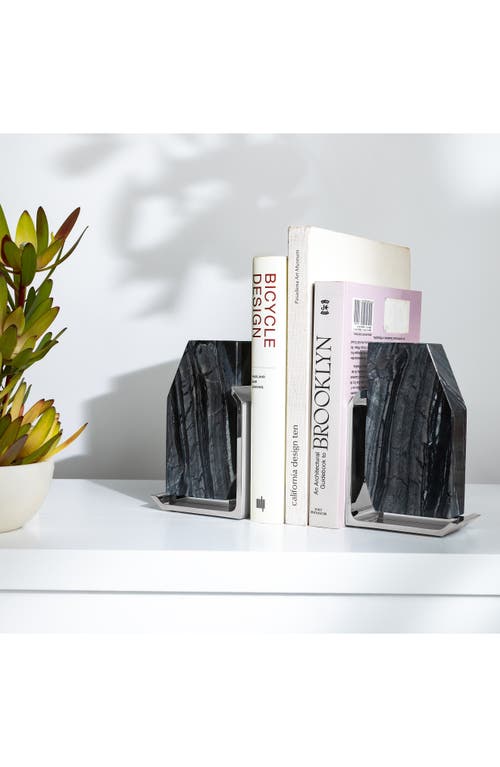 Anna New York Fim Geo Marble Bookends In Black Grey And Silver