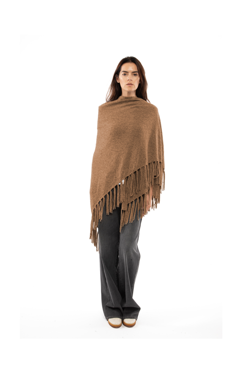 Monticelli Cashmere Pure Cashmere Fringe Wrap, Alternate, color, Camel