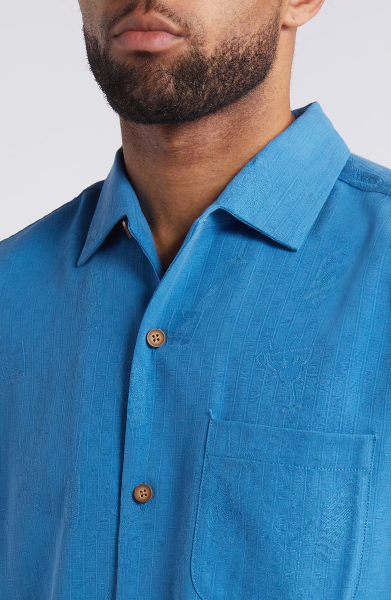 Tommy Bahama Whiskey Business Short Sleeve Silk Jacquard Button-Up Shirt, Alternate, color, 