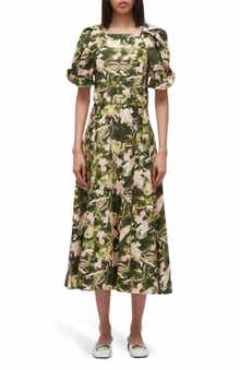 Bloom Sleeve Belted Cotton Midi Dress