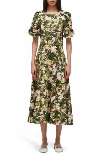 Bloom Sleeve Belted Cotton Midi Dress