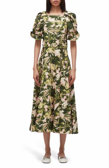 Bloom Sleeve Belted Cotton Midi Dress