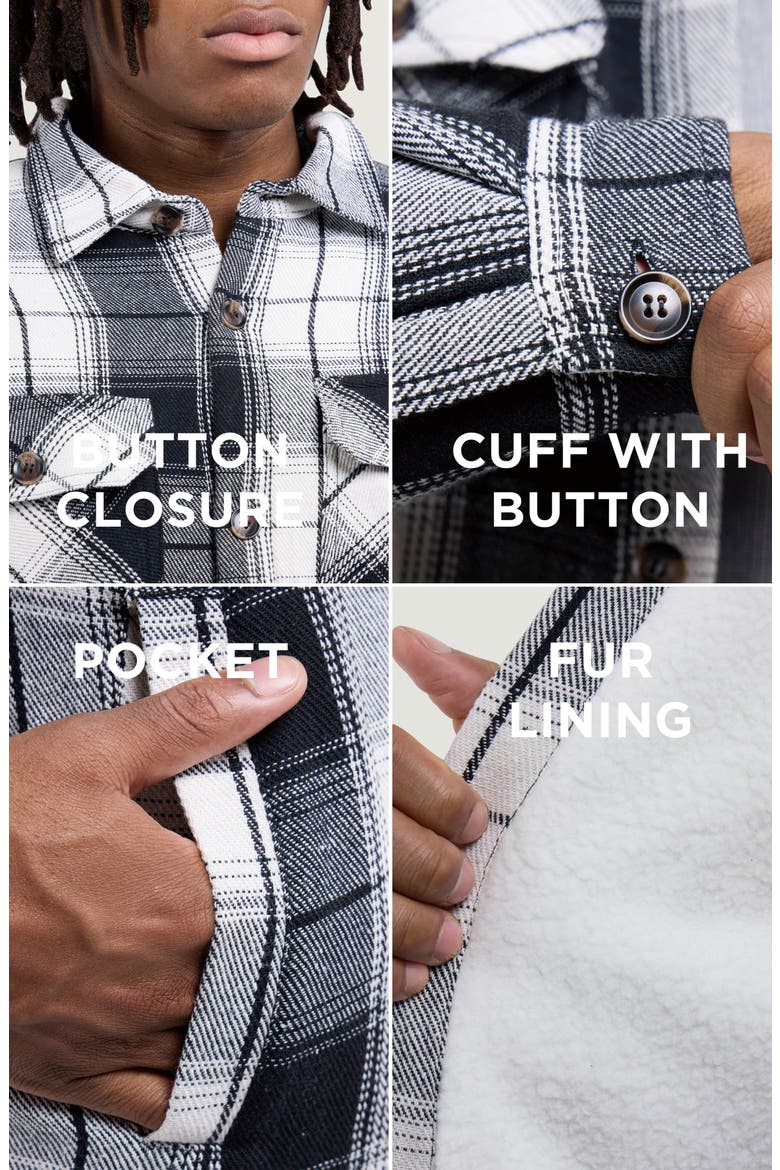 Faux Shearling Lined Flannel Shirt Jacket, Alternate, color, WHITE/ BLACK